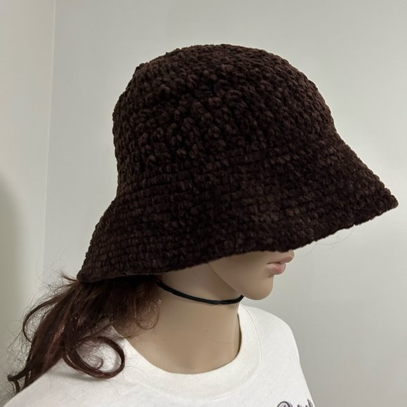 Vintage Y2K 90s Chenille Knit Fuzzy Soft Chocolate Bucket Hat Millenium … main image 8